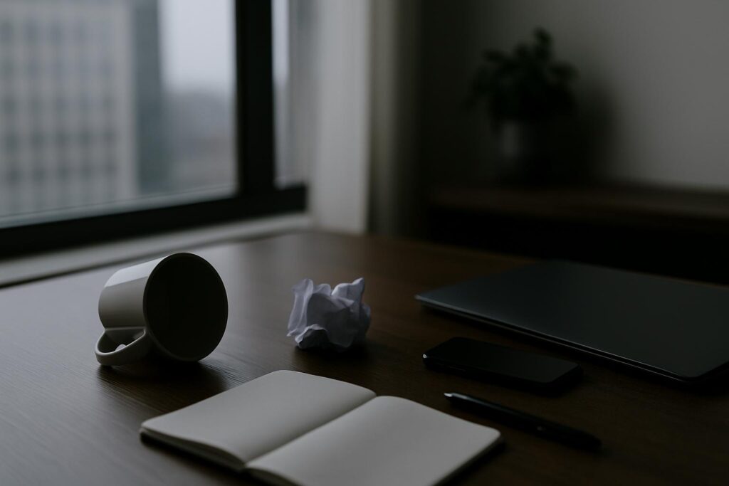 Desk symbolizing anger management therapy in Orlando with crumpled paper