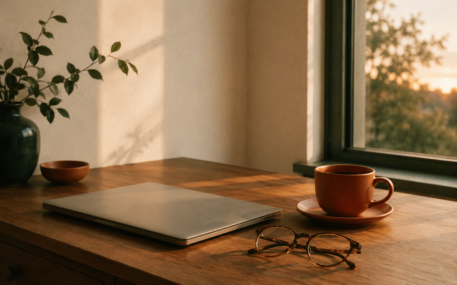 Therapy for professionals in Orlando, FL — a calm desk at day's end, Achieve Growth Therapy